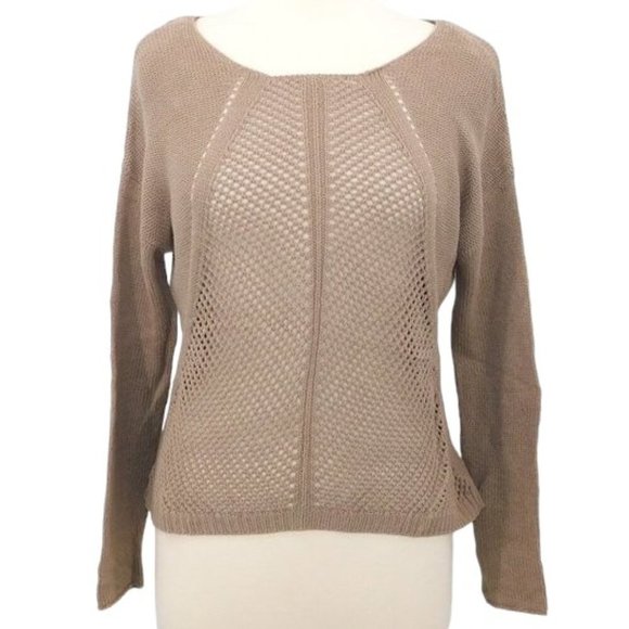 Willi Smith Tan Open Knit Boat Neck Sweater - Picture 1 of 7